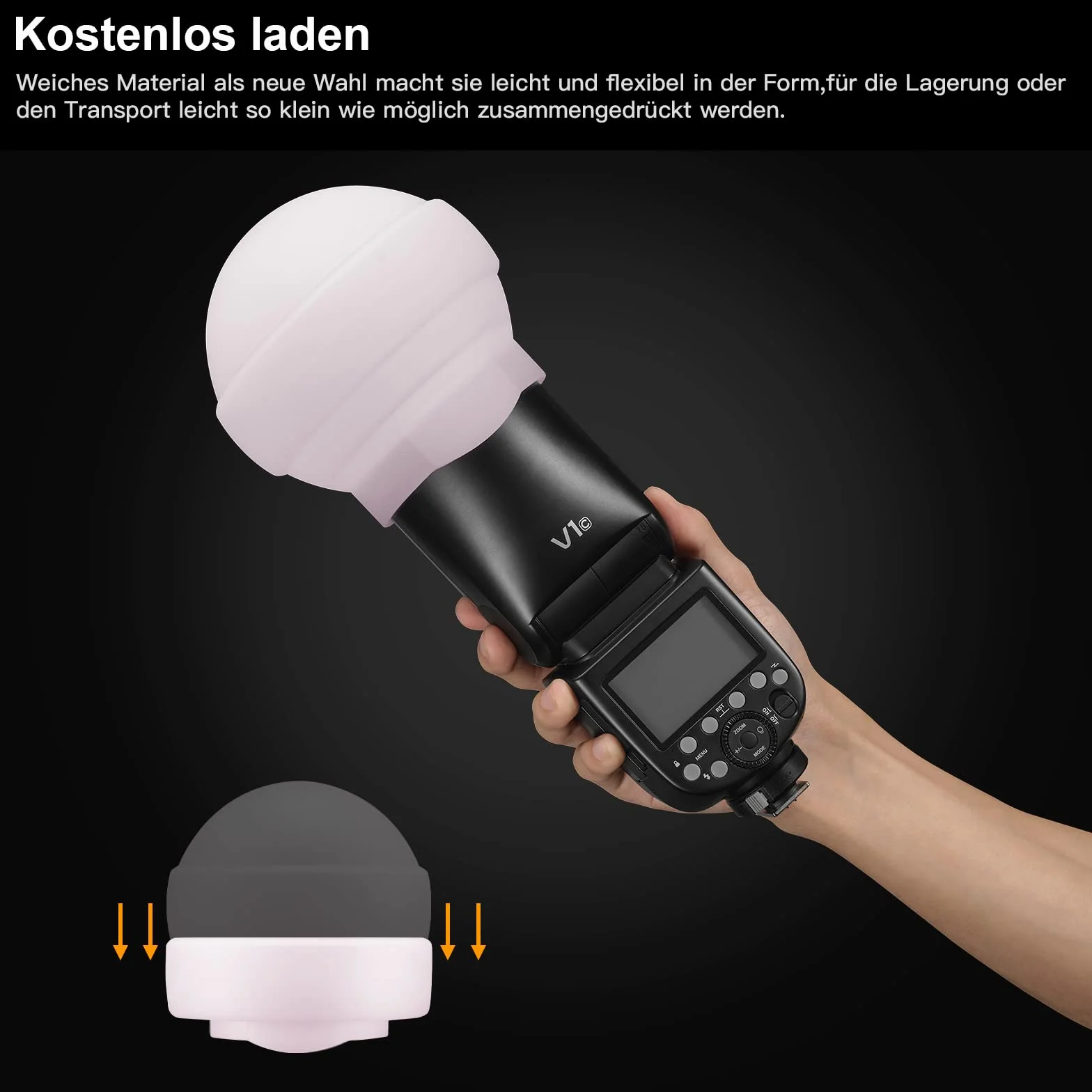 Godox AK-R22 Diffusion Dome,Zusammenklappbarer Lichtformer aus Silikonmaterial,für Rundkopfblitze Godox AD100PRO,AD200PRO (mit H200R),Diffusionskuppel für V1 Kamerablitzserie