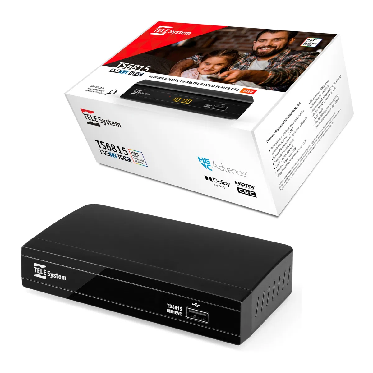 Tele System Digital Terrestrial Decoder TS6815/02 DVB-T2 HEVC 10 bit-HD HDR HLG Technologie-AUTOSCAN und LCN für logische Senderreihenfolge-Aktualisiertes EPG- Media Player-Fernbedienung inklusive