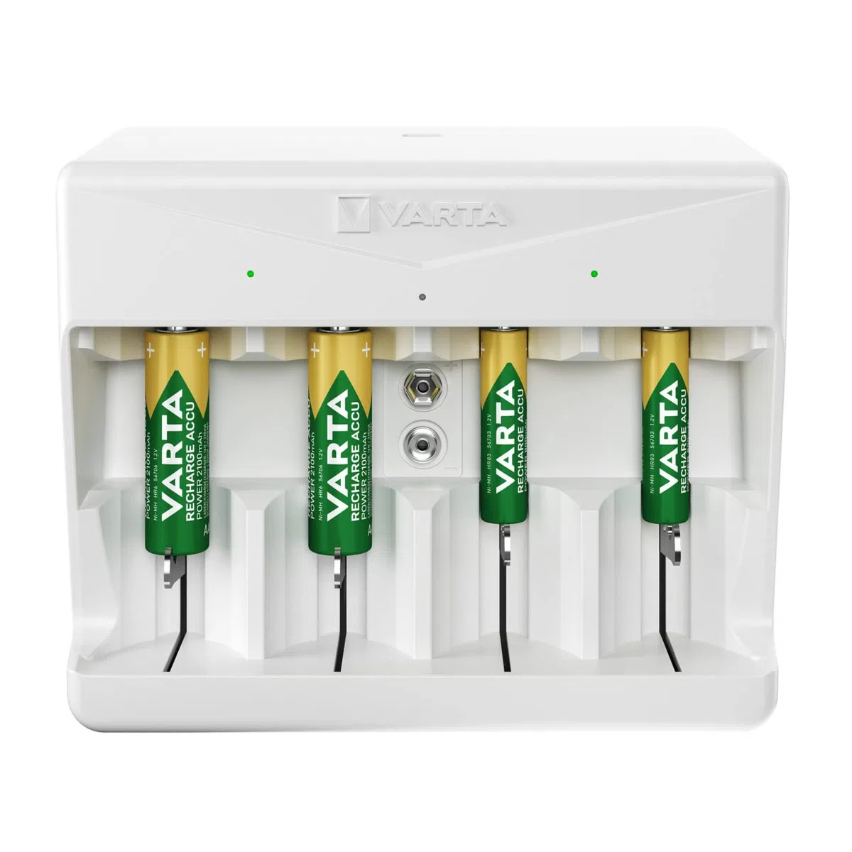 VARTA Akku Ladegerät, Batterieladegerät für wiederaufladbare Batterien, lädt 2 oder 4 AA, AAA, C, D oder 1x 9V gleichzeitig, Universal Charger, mit Sicherheitsabschaltung, unbestückt