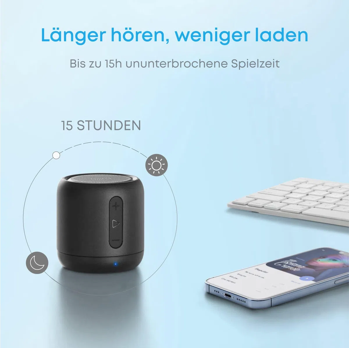 Anker Soundcore mini Bluetooth Lautsprecher mit 15 Stunden Spielzeit, Fantastischer Sound, 20 Meter Bluetooth Reichweite, FM Radio und intensiver Bass(Schwarz)