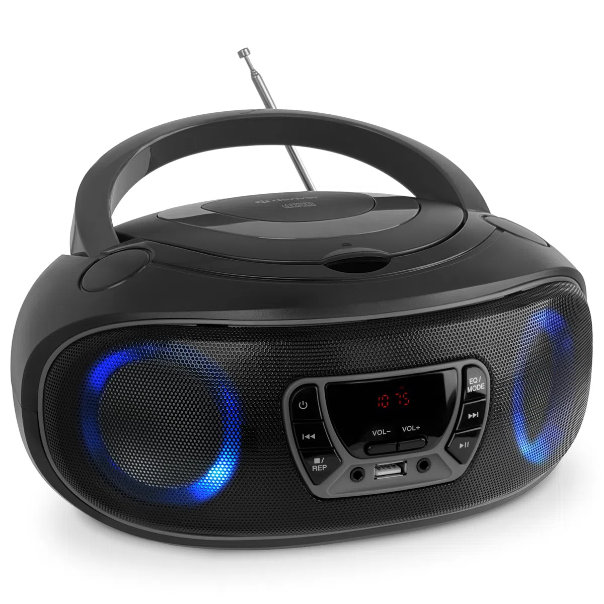 Denver TCL-212BT CD-Player Boombox Bluetooth USB FM-Radio Grau | Toplader, MP3-Wiedergabe, AUX-Eingang, Kopfhöreranschluss, LED-Licht, Netz- oder Batteriebetrieb