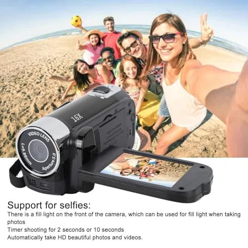 Yosoo Health Gear Handheld-Videokamera 4K 48MP 1080P 16x Digital 2,7-Zoll-TFT-LCD drehbarer Bildschirm Schwarz