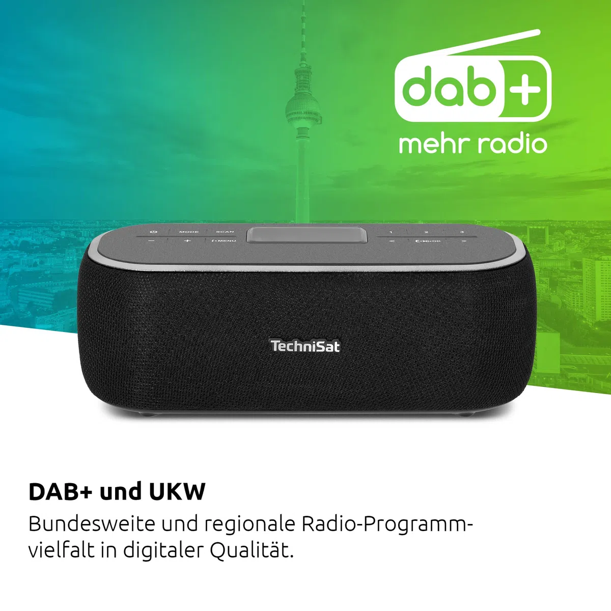 TechniSat VIOLA BT 1 - tragbarer Bluetooth-Lautsprecher mit DAB+ Digitalradio (UKW, DAB, Uhr, Wecktimer, Favoritenspeicher, LCD, Freisprechfunktion, AUX-in, Akku, USB-C ladekabel, 6W) schwarz/grau
