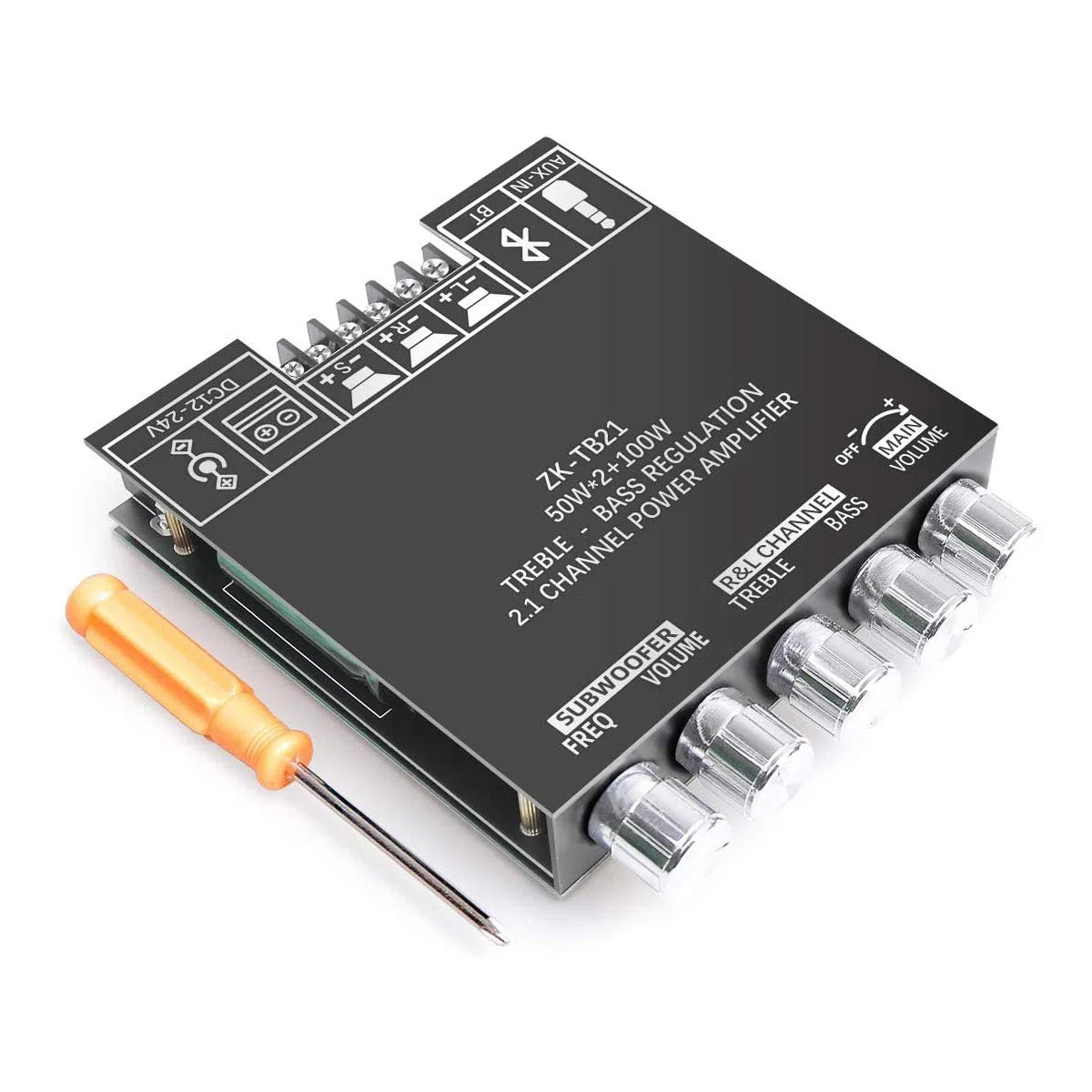 RUIZHI 2x50W + 100W 2.1-Kanal-Subwoofer Verstärker-Platine-mit-bluetooth Höhen und Bassregelung, Zwei TPA3116-Chips, DC 12-24V, Bluetooth-und AUX-Eingänge, AMP-Platine für drahtlose DIY-Lautsprecher