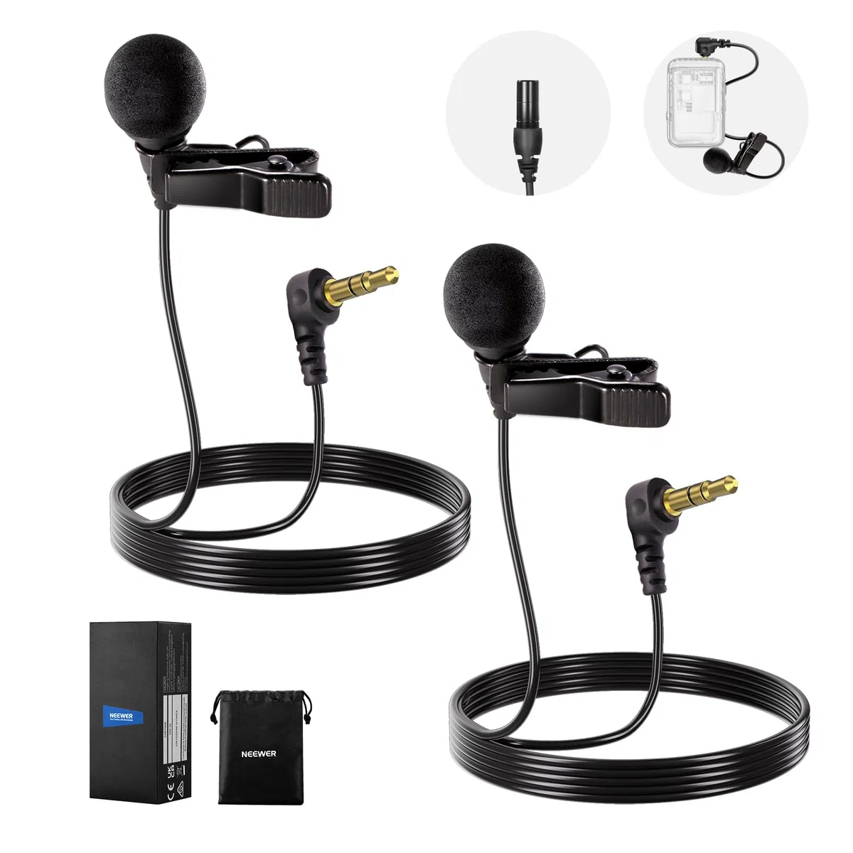 NEEWER ø4mm Mini Lavalier Mikrofon, 2er Pack, ansteckbares Wired Kondensator Ansteckmikrofon Set mit 1,5m 3,5mm TRS Anschluss, kompatibel mit DJI Mic 2 Rode Wireless Go II NEEWER CM28 CM31 Kamera, LM8