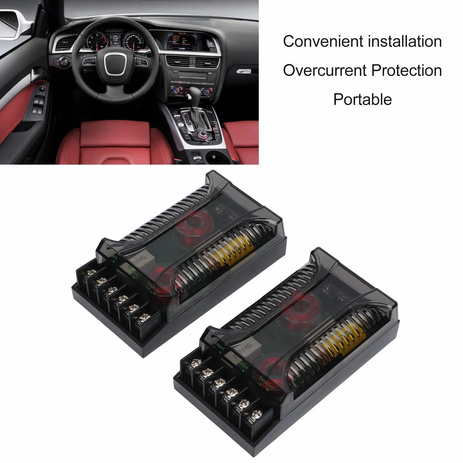 CHICIRIS 2Pcs 2 Way Car Audio Crossover Überstromschutz Universal Wärmeableitung Lautsprecher Frequenzteiler