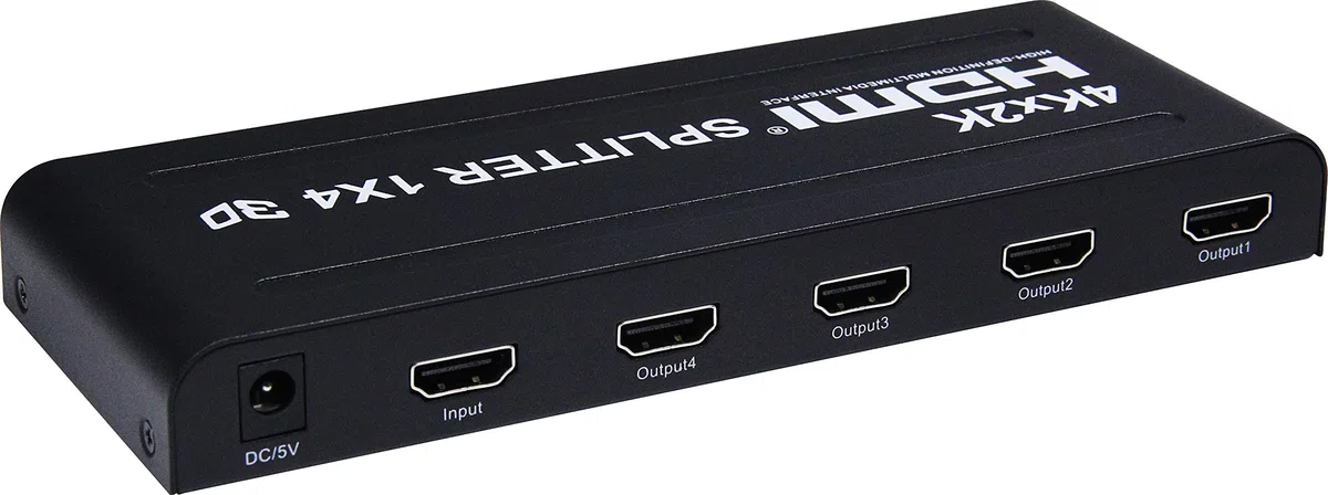 PremiumCord 4K HDMI Splitter 1-4 Port mit Netzteil, Metallgehäuse, Video Auflösung 4Kx2K 2160p UHD, Full HD 1080p, Farbe schwarz