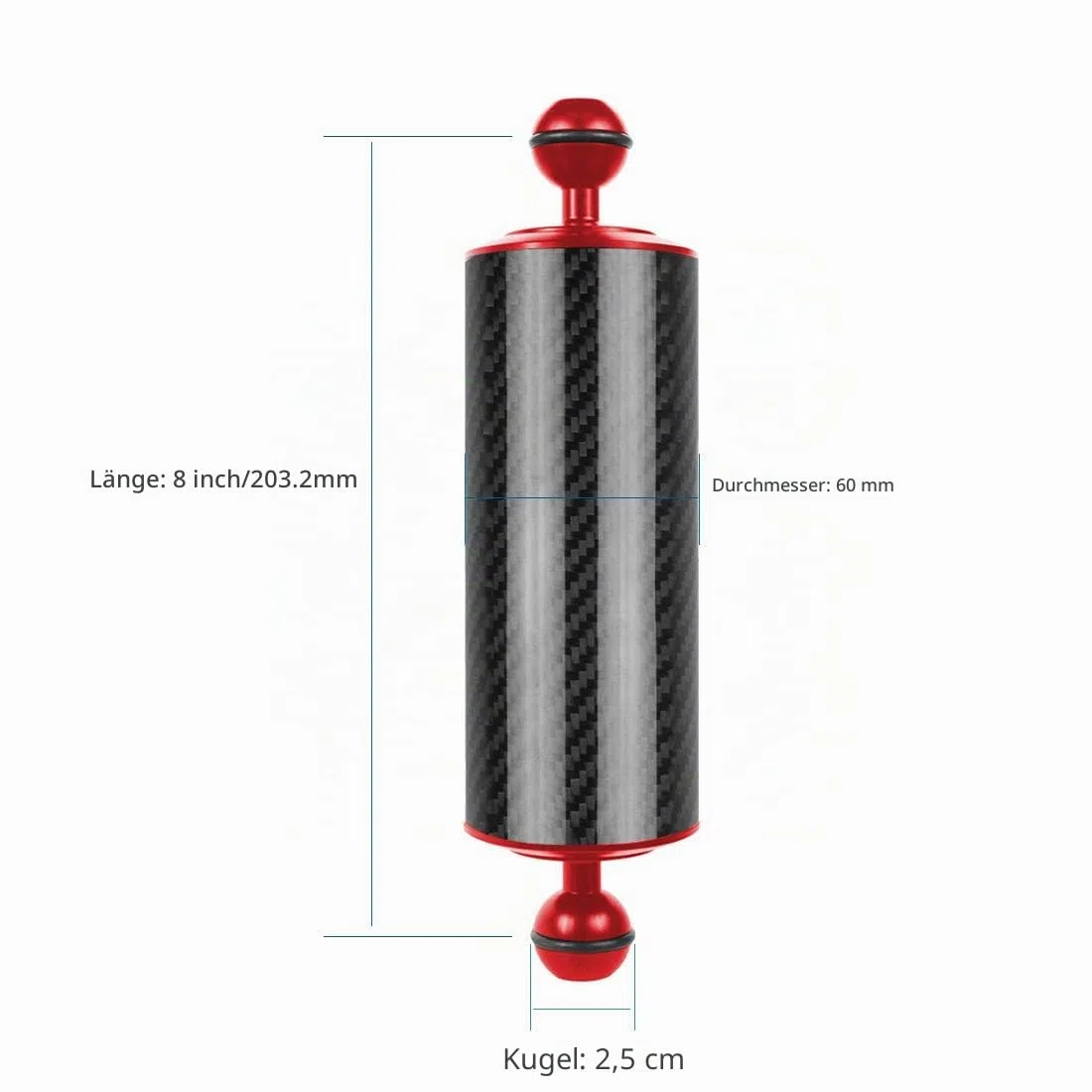 D60 mm Tauch Schwimmer Wasserlampe, Arm 108 g – 584 g 2,5 cm Doppelball 5/8/10/12 Zoll Unterwasserkamer (20,3 cm – 312 g, rot)