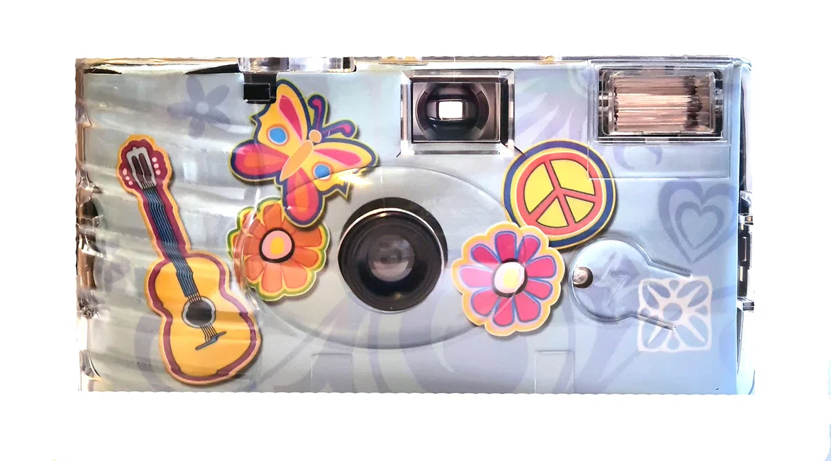 5X 1A Photo PORST Einwegkamera Edition Flower Power, Blumen und Schmetterling, mit Blitz, Batterien und Film (5er Pack, je 27 Aufnahmen)
