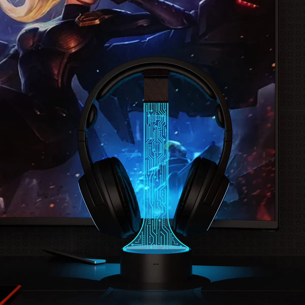 YuanDian Leuchtender Kopfhörerständer für Schreibtisch, Gaming Headset Halterung, RGB mit 16 farbigen Lichtern für Spielzimmer Dekoration, Coole Gamer Geschenke für Männer, Freund