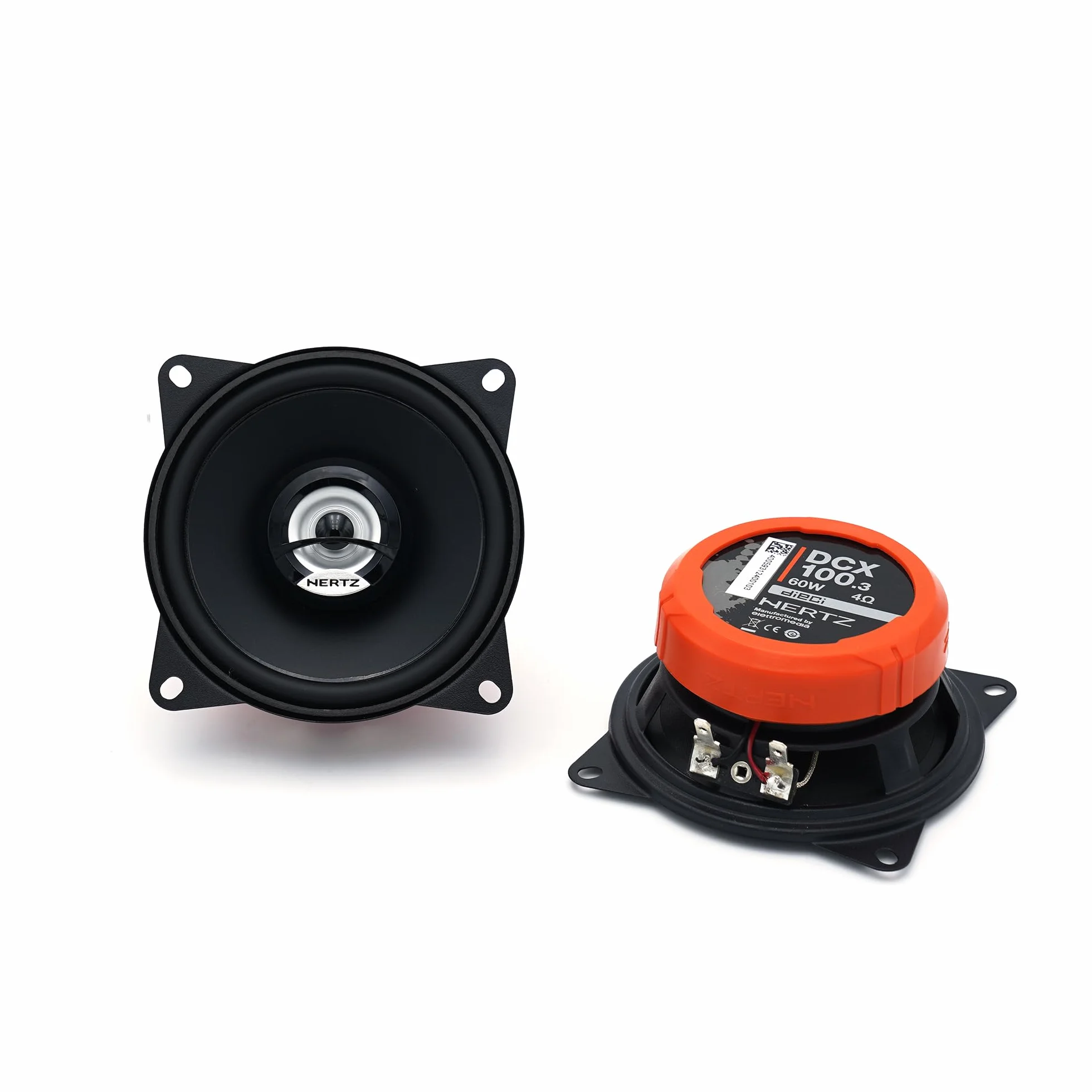 Hertz DCX 100.3 Paar 2-Wege-Koaxiallautsprecher 100 mm, 60 W | wasserabweisendes Presspapier, PEI-Hochtöner 15 mm, 4 Zoll, 30 W RMS, 4 Ohm, 92 dB, 70-21000 Hz, Neodym-Magnet