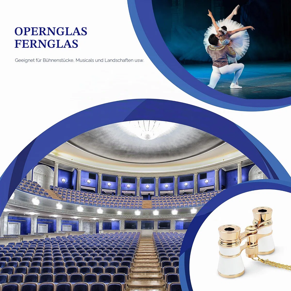 Aomekie Opernglas Theaterglas 3er Vergrößerung Mini Klein Kompakt Feldstecher Fernglas mit Kette für Theater Konzert Opera und Pferderennen 3X25 (Weiß)