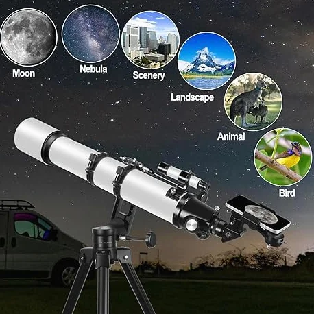 Telescope für Erwachsene Astronomie, 90mm Öffnung 700mm Refraktor-Teleskope für Erwachsene Anfänger Kinder mit hoher Präzision Anpassung, Ultra-stabilen Vertisteel AZ Mount Base Stativ