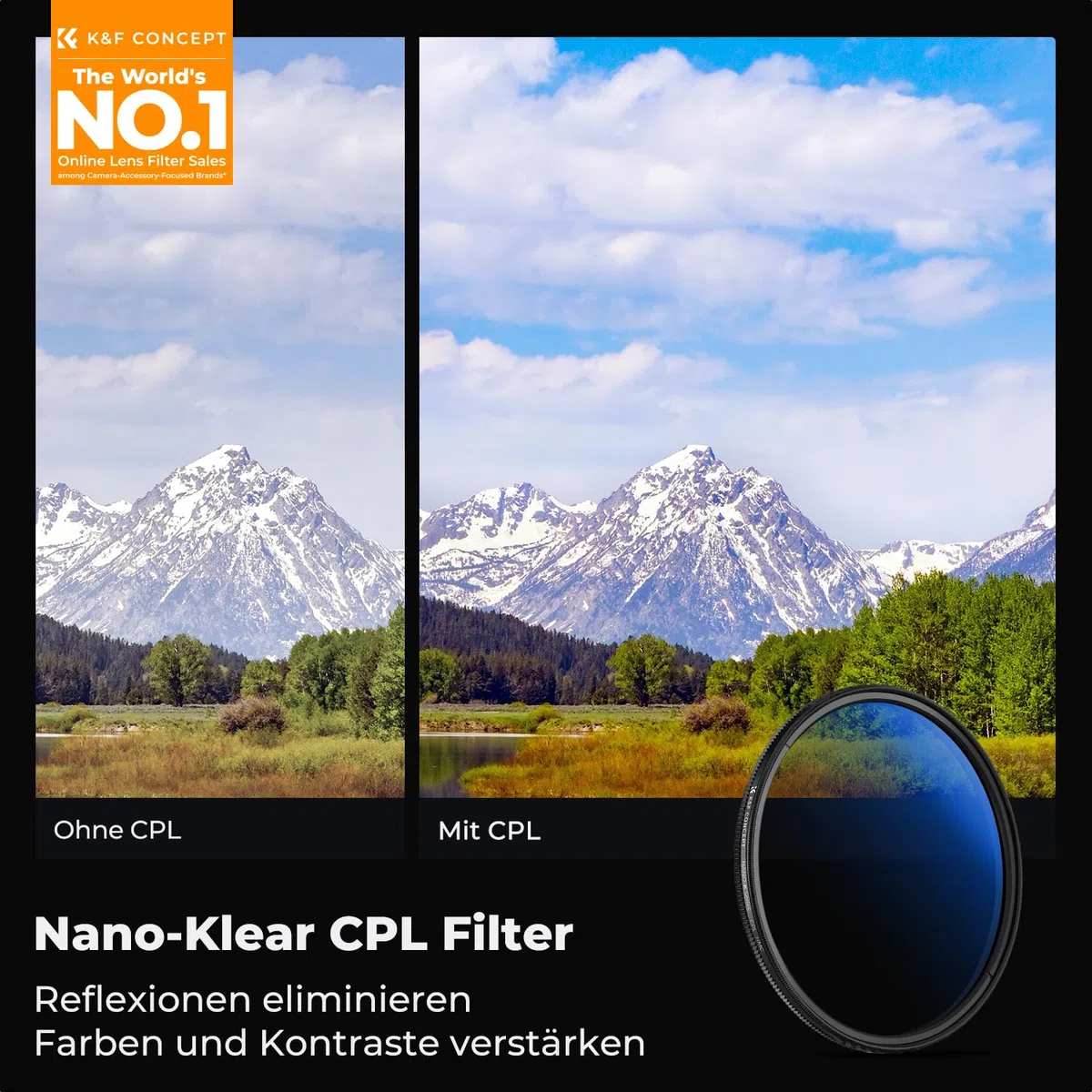 K&F Concept K-Serie Pro 67mm Slim Zirkularer Polfilter Polarisationsfilter CPL Filter Cirkular Polfilter Optisches Glas & Aluminium für Foto-Kameraobjektive