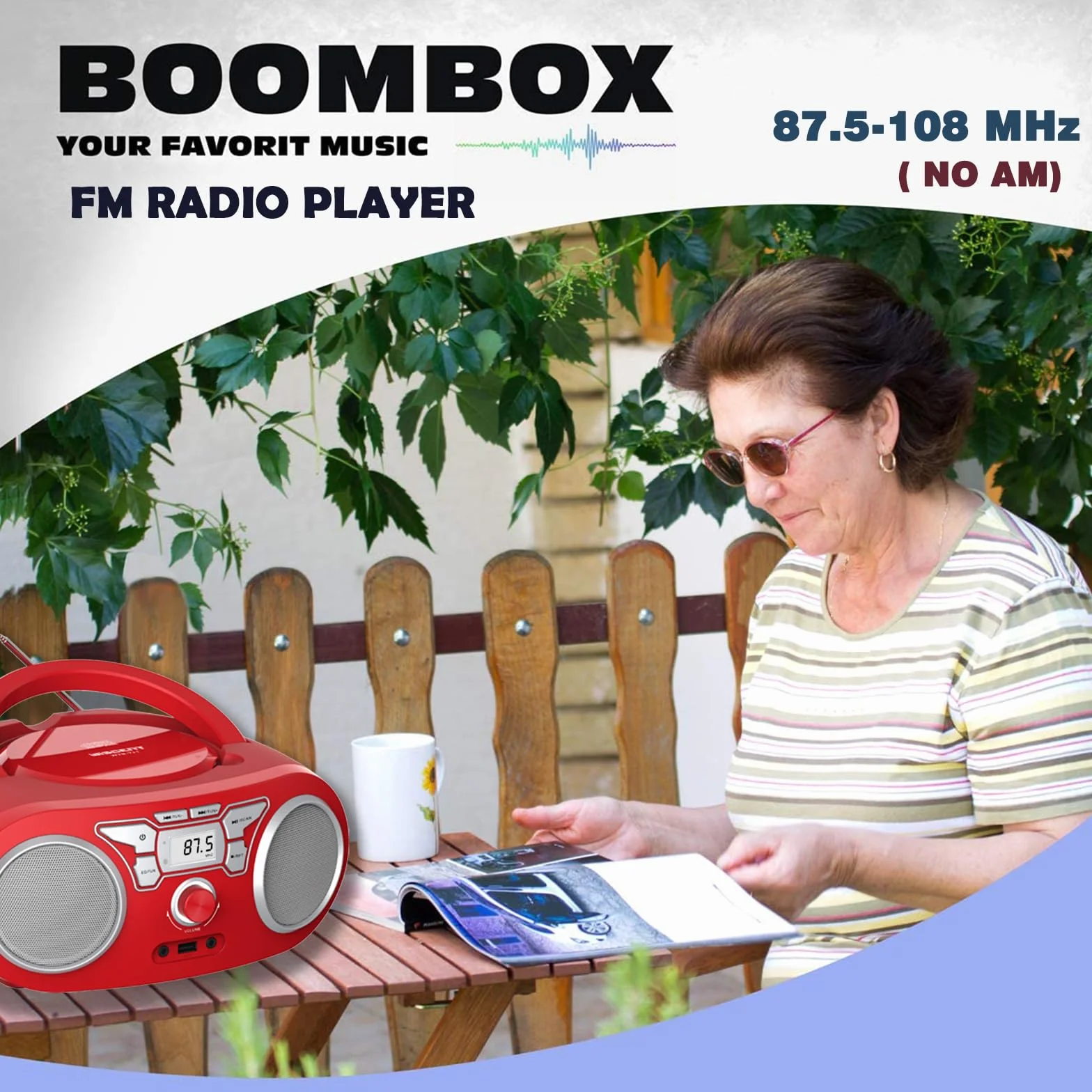 Tragbares Radio – mit CD-Player, Bluetooth Boombox, UKW-Radio, Fernbedienung, USB/AUX-Eingang, Kopfhöreranschlüsse, 4 Watt RMS Audio-Lautsprechern, Netz-/Batteriebetrieb