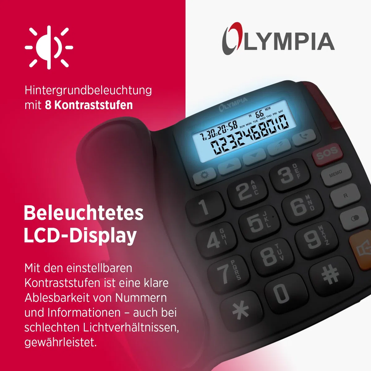 Olympia Großtastentelefon 4520 | Seniorentelefon Festnetz | mit extragroße Wahltasten | Festnetztelefon mit Schnur | hörgerätekompatibel | Senioren Telefon mit Kabel | großes LCD-Display | schwarz