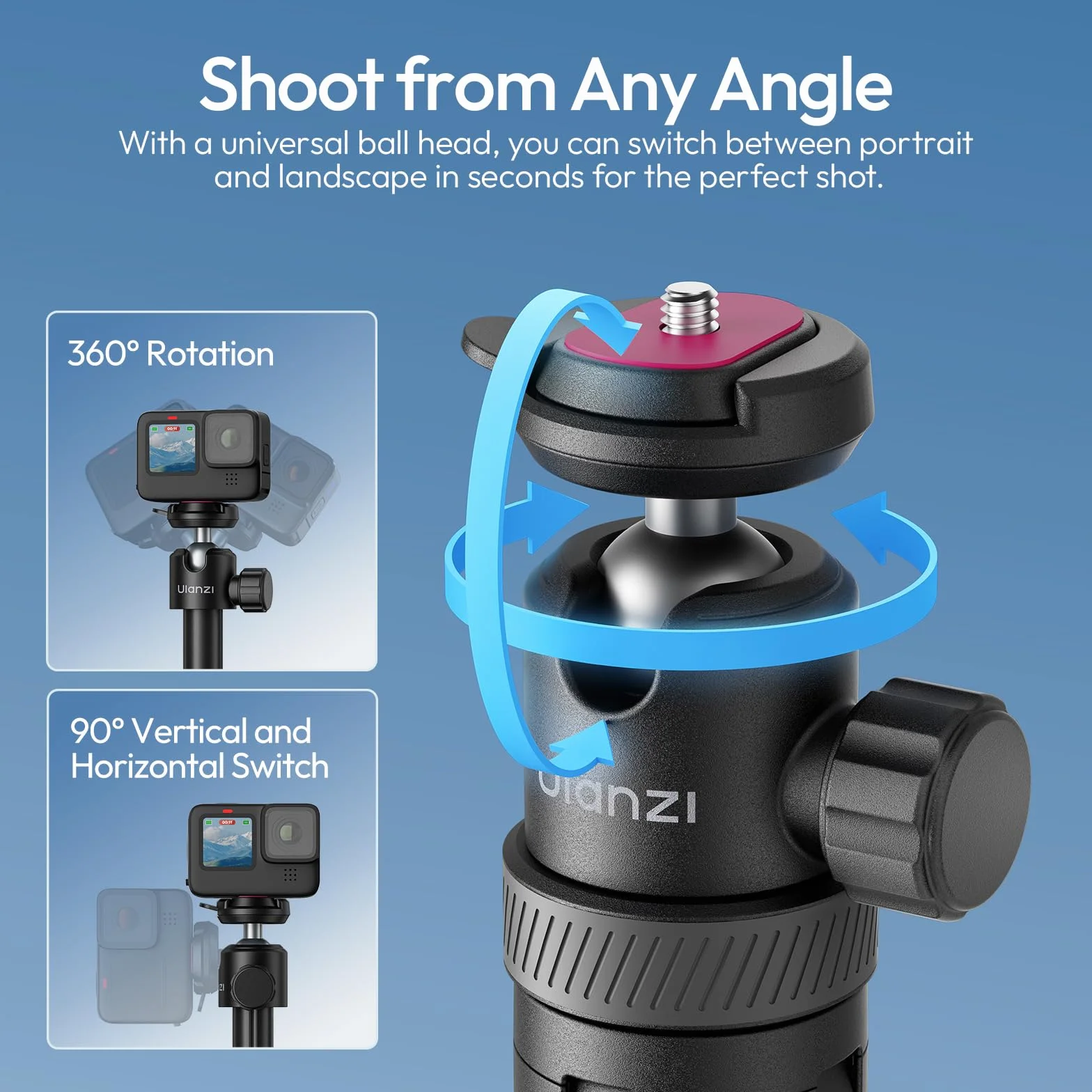Ulanzi TT24 Selfie Stick Stativ, Cka Schnellverschluss Selfie Stick für DJI Pocket 3 4/DJI Osmo Action 5 4, Action Kamera Stativ für Gopro/Insta360 X5/X4/X3/Ace Pro/ONE X2, Action Kamera Zubehör