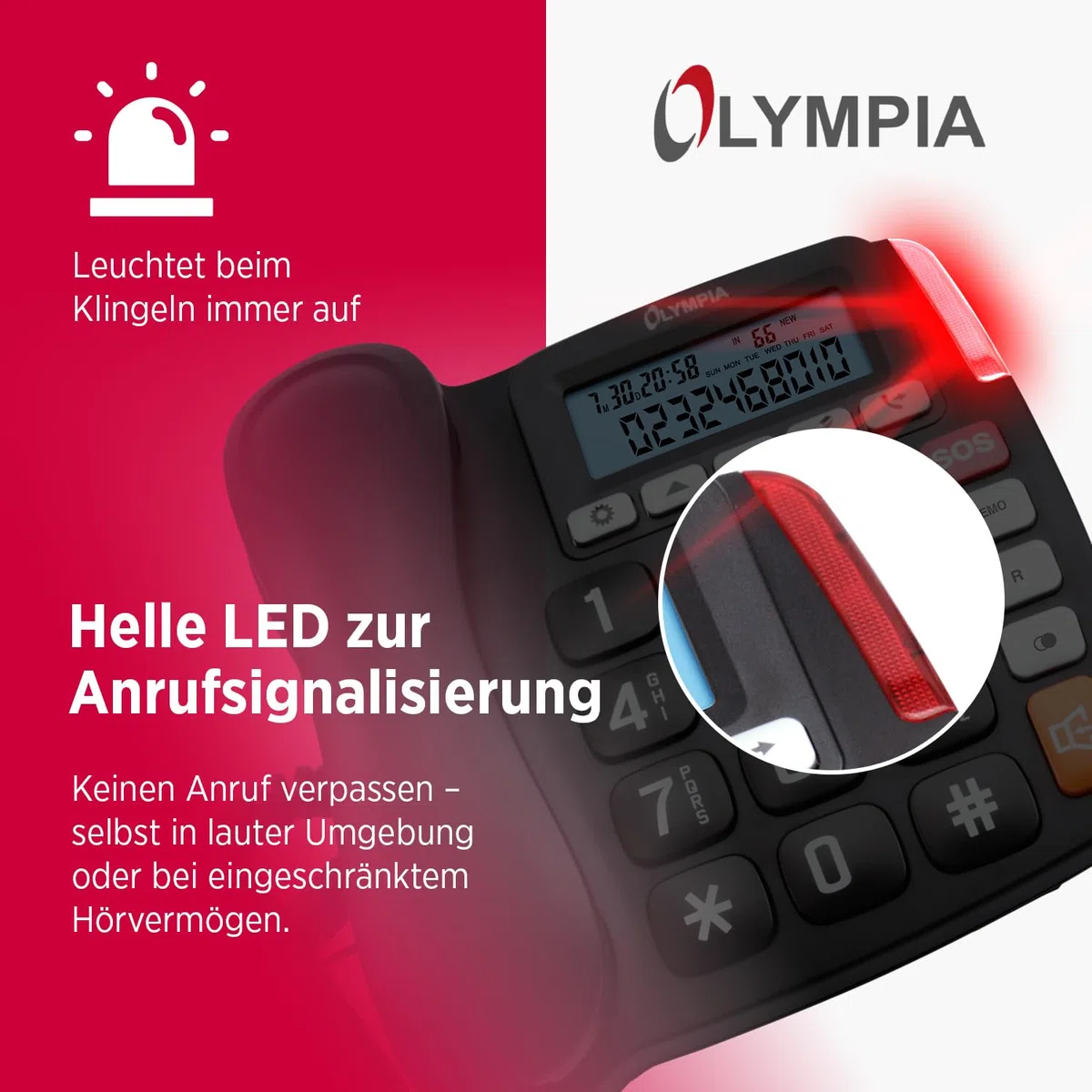 Olympia Großtastentelefon 4520 | Seniorentelefon Festnetz | mit extragroße Wahltasten | Festnetztelefon mit Schnur | hörgerätekompatibel | Senioren Telefon mit Kabel | großes LCD-Display | schwarz