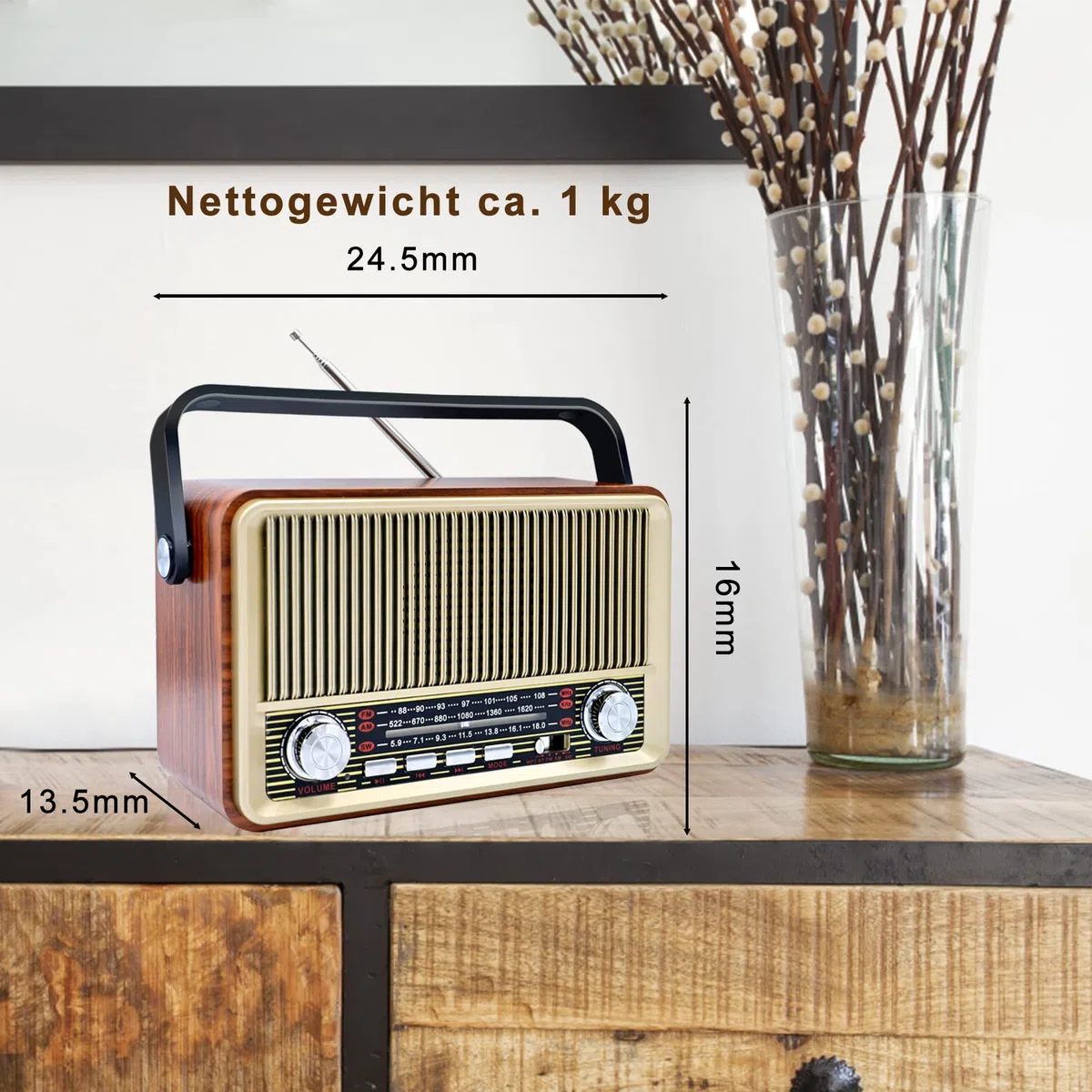 Retro Bluetooth 5.0 Radio - Nostalgie AM SW FM Vintage Gerät Mit 1200mAh Wiederaufladbarer Batterie, USB/TF Unterstützung - Für Küche, Büro Und Zuhause