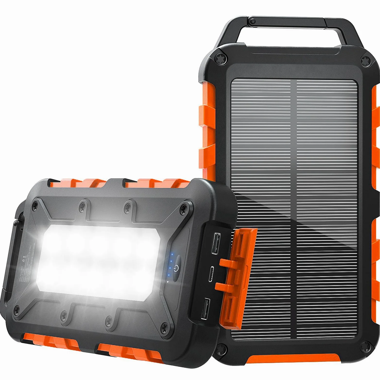 Solar Powerbank 10000mAh PD 22,5W Tragbares Solar Ladegerät USB C Outdoor Wasserdicht Externer Akku mit LED-Licht und 3 Ausgängen für Tablets Smartphones Outdoor Camping Orange