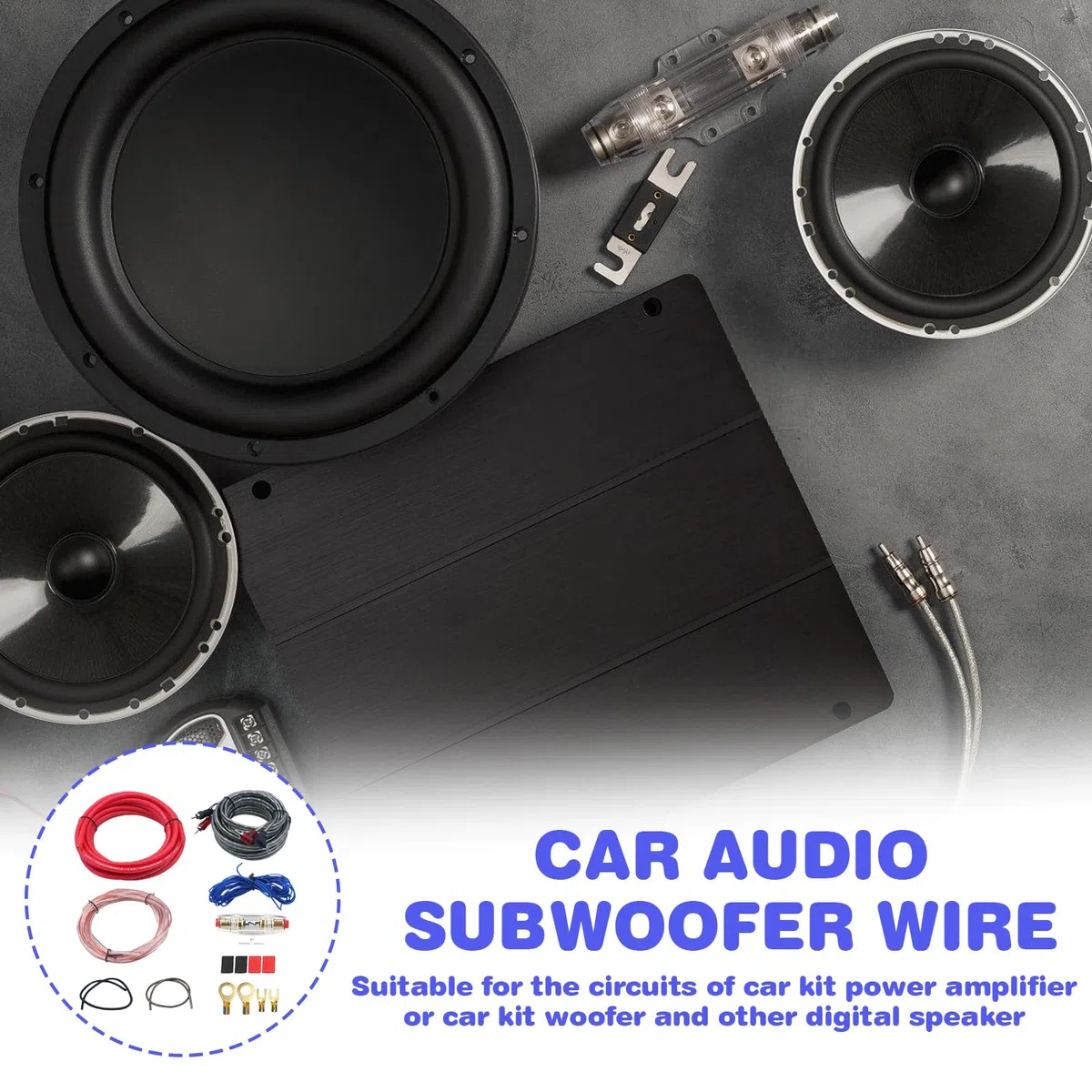 7Pcs Kfz Verstärker Kabelsatz, 4GA Subwoofer Kabel Set mit Sicherung, 5m Endstufe Kabel Set & Installations-Set für Verstärker und Subwoofer, Car Audio Wire HiFi-System Kfz