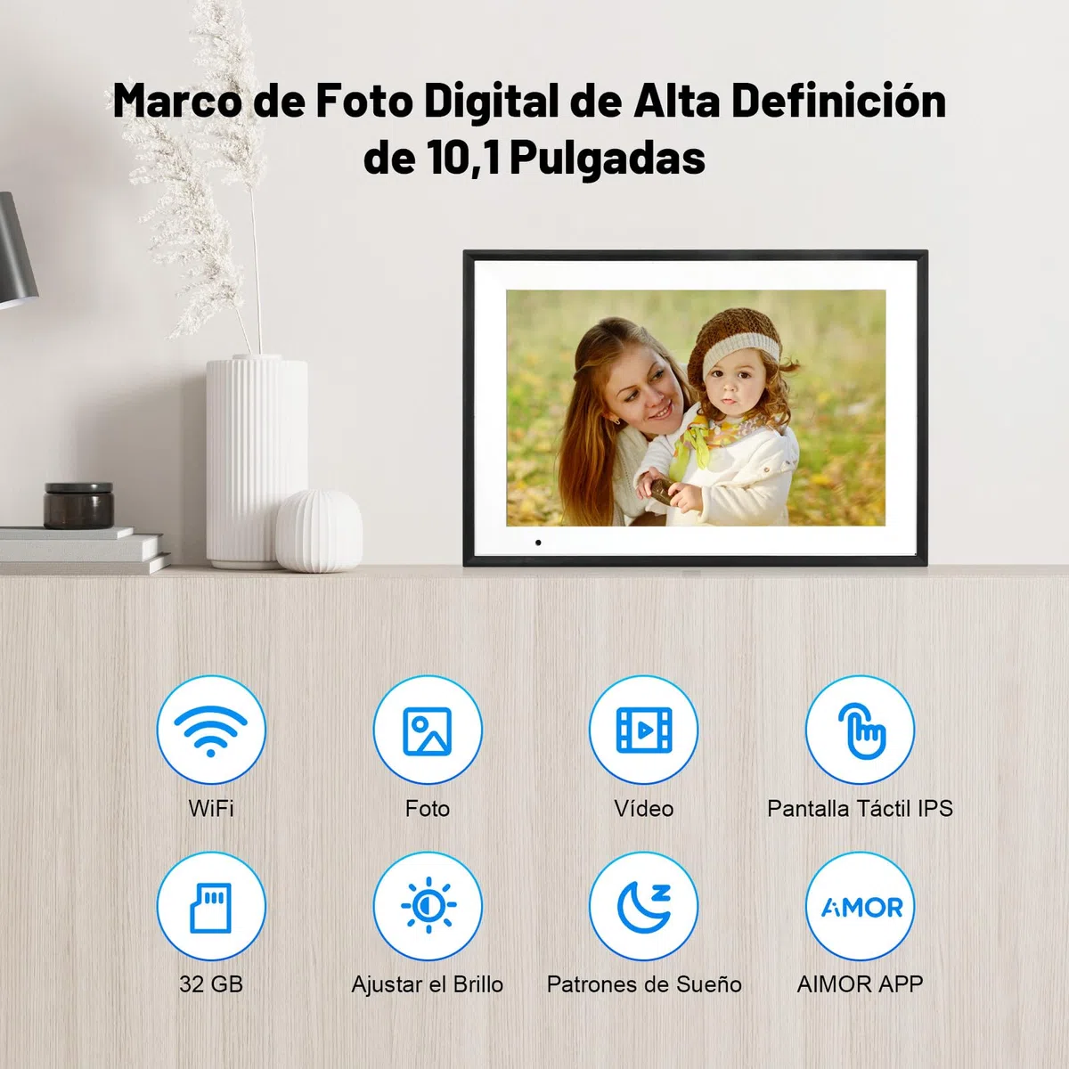 WiFi Digitaler Bilderrahmen 10,1 Zoll 1280x800 IPS HD Touchscreen 32GB Foto Rahmen Automatische Drehung