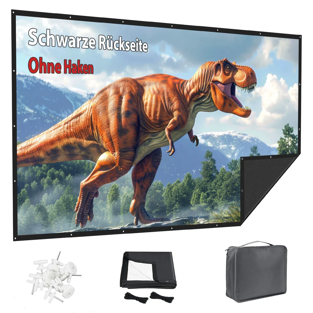 84 Zoll Beamer Leinwand Outdoor: VOOPVOR Projektionsleinwand Faltbar & Tragbar mit Tragetasche - 16:9 Schwarz, Lichtundurchlässig, Waschbar & Knitterfrei - Hinweis: ohne Klebehaken