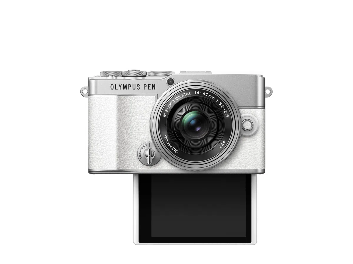 Olympus Pen E-P7 Kamera-Kit, 20-MP-Sensor, neigbarer HD LCD-Bildschirm, 4K-Video, Wi-Fi, Farb- und Monochromprofilsteuerung, weiß, inkl. M.Zuiko Digital ED 14-42mm EZ Silber