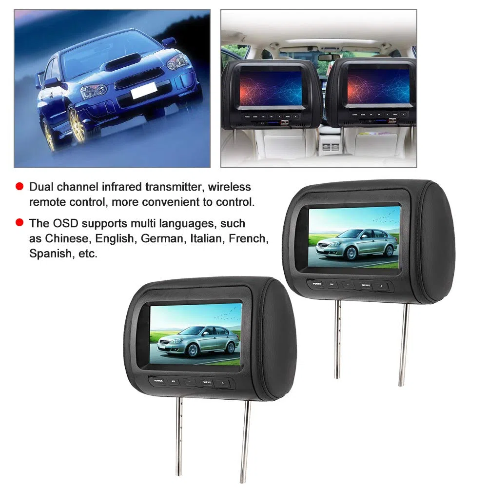 Auto Kopfstütze DVD Player Rückenlehne MP5 Multimedia Player Kopfstütze Monitor Auto 2 Stück 7 Zoll kabellose Steuerung verstellbare Kopfstütze LCD Videomonitor MP5 Display Schwarz