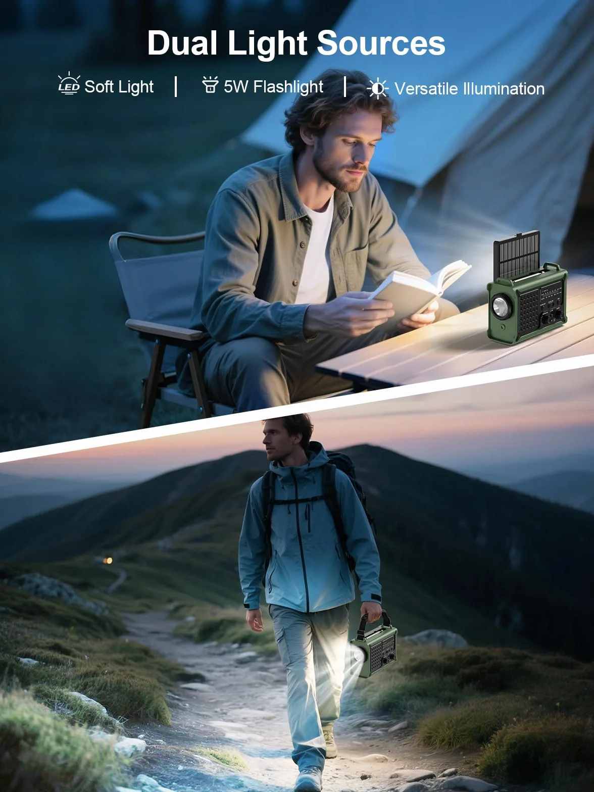 ROCAM Kurbelradio,12000mAh Notfallradio mit 8500mm² Solarpanel & 650mA Kurbel, Tragbar Solar Weltempfänger Radio mit AM/FM Empfang, LED Taschenlampe & Leselicht,USB, SOS für Camping, Notfälle&Blackout