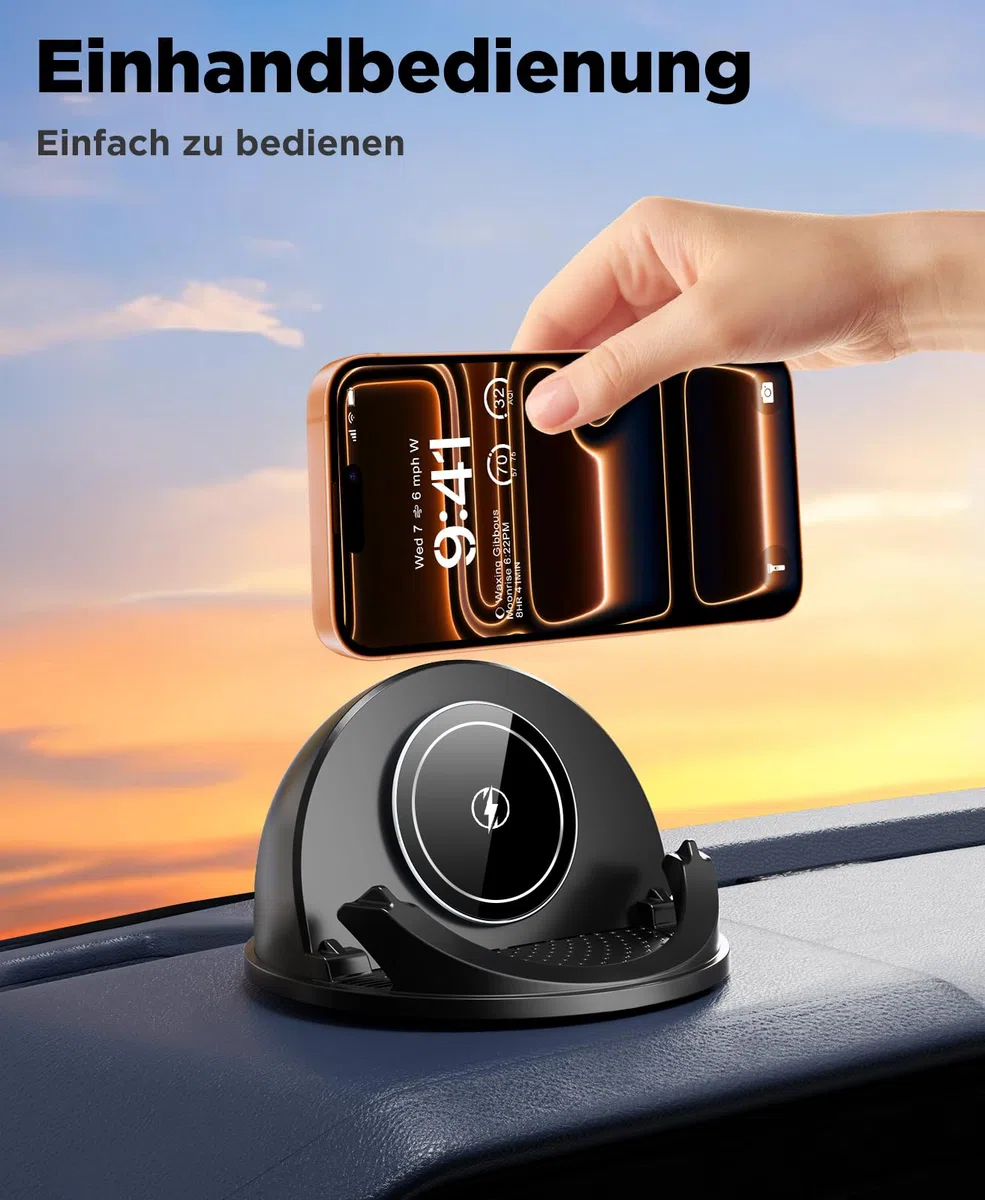Beeasy 15W Handyhalterung Auto mit Ladefunktion, [2026 Kühlung Lüfter] Qi Induktive Ladestation Auto Handy Halterung Armaturenbrett, Wireless Charger Kfz für iPhone Samsung Smartphone