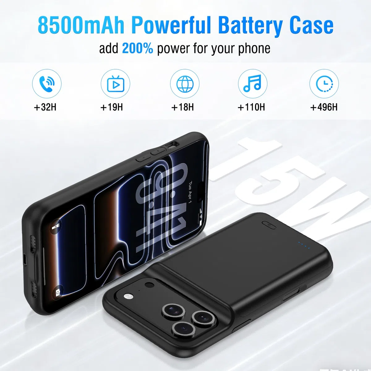 Akkuhülle für iPhone 17 Pro Max(6.9"), 8500mAh Tragbares Ladegerät iPhone Ultradünn Erweiterter Akku Hülle Telefonladegerät und Schutzhülle mit Ladefunktion für iPhone 17 Pro Max- Schwarz