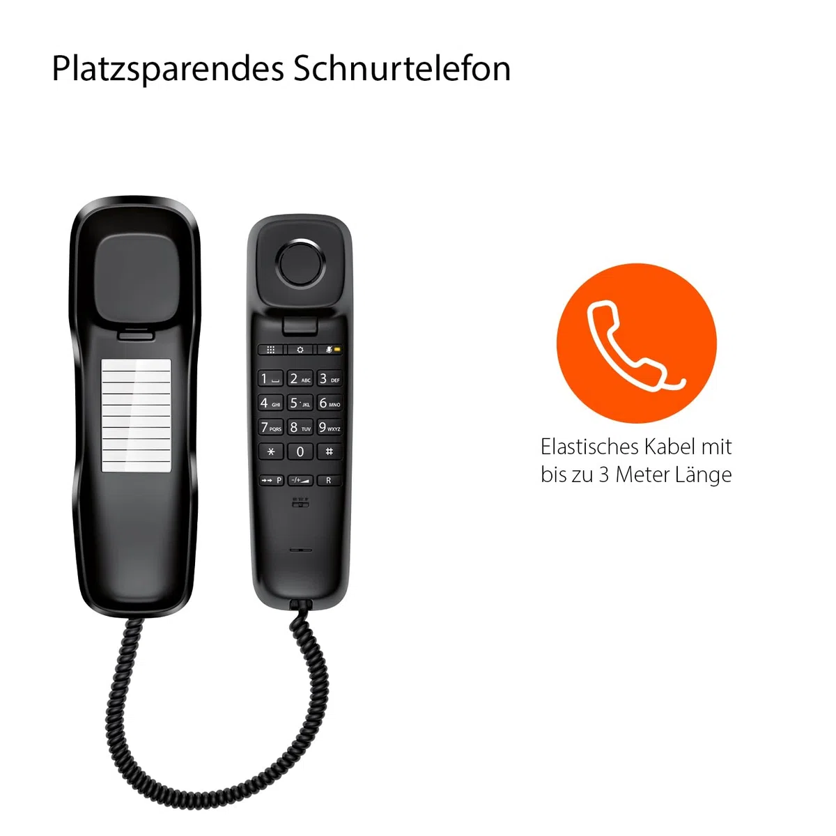 Gigaset DA210 - Schnurgebundenes Telefon mit elastischem Kabel - Platz für 10 Kurzwahleinträge - Wahlwiederholung - hörgerätekompatibel - einstellbare Tonrufmelodie und Lautstärke, anthrazit