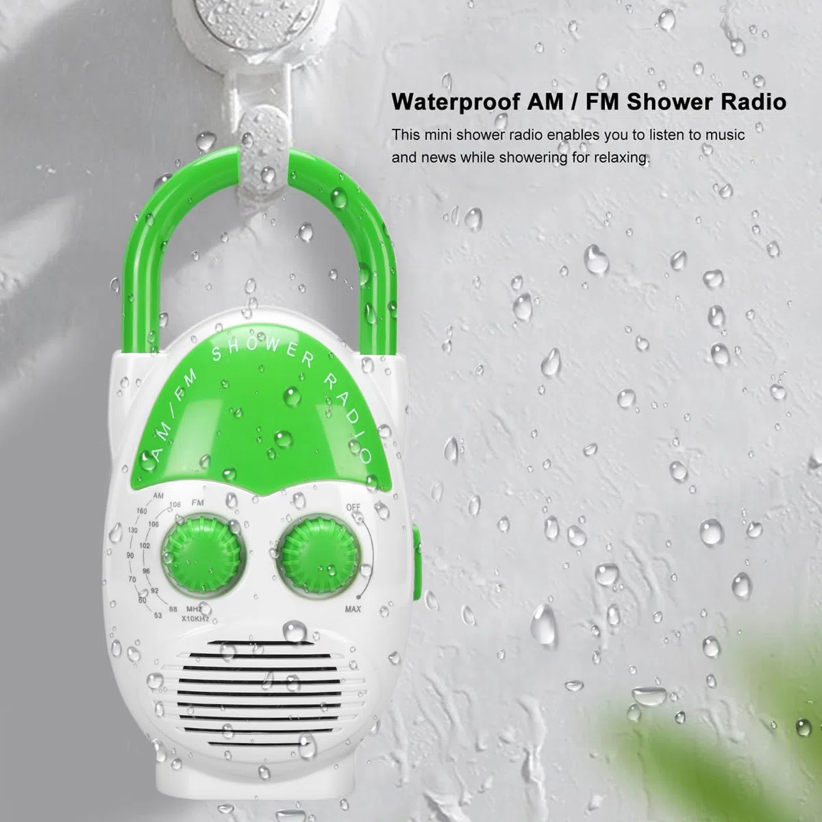 Tragbares AM -FM -Duschradio, IPX5 Wasserdehnung Badezimmerradio mit Eingebauter Lautsprecher, Einstellbares Volumen, Batteriebetriebenes Mini -Radio für Home Kitchen Outdoor