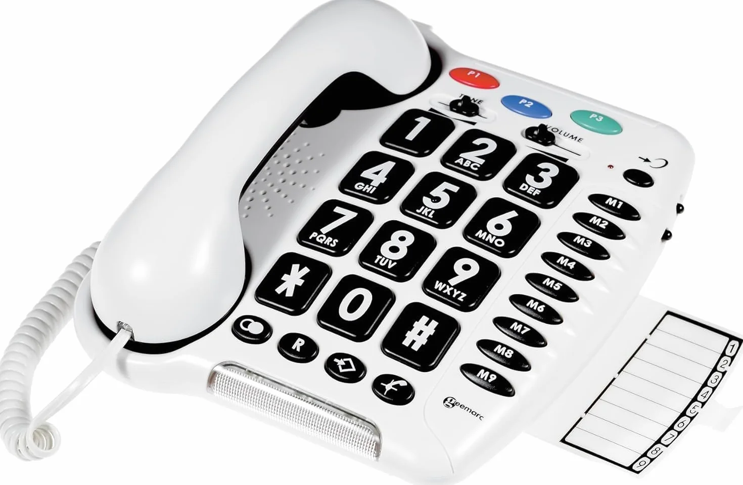 Geemarc CL100 - Schnurgebundenes Großtastentelefon mit verstärkter Empfangslautstärke, lautem Klingelton und Speichertasten für Senioren - Geringer bis mittlerer Hörverlust - Version DE