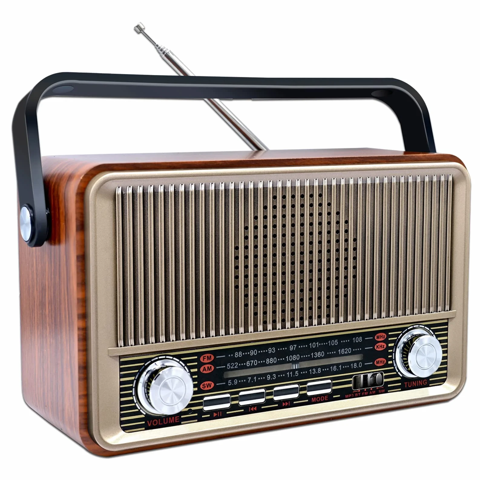 Retro Bluetooth 5.0 Radio - Nostalgie AM SW FM Vintage Gerät Mit 1200mAh Wiederaufladbarer Batterie, USB/TF Unterstützung - Für Küche, Büro Und Zuhause