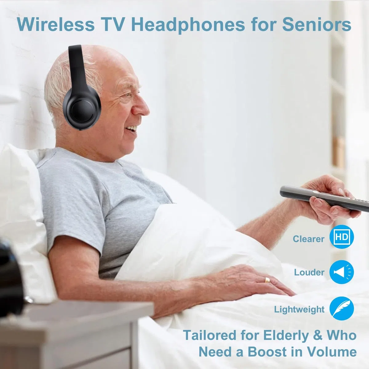 Kabellos TV-Kopfhörer für Senioren mit ANC, Bluetooth 5.3 & 3-in-1-Sender (USB/RCA/AUX) für Nicht-Bluetooth-Fernseher, 35 Stunden Spielzeit, 220g Leicht & Faltbar, Geschenke für ältere Eltern