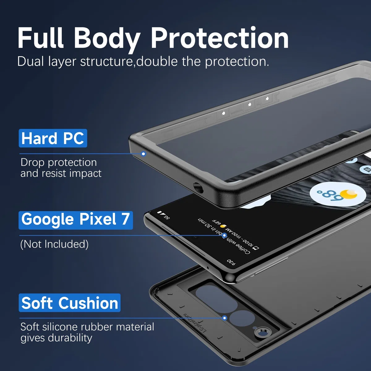 Hülle für Google Pixel 7 Pro Wasserdicht Hülle mit Displayschutz 360 Grad Outdoor Armor Schutzhülle Hardcase IP68 Waterproof Staubdicht Handyhülle Heavy Duty Case Schwarz
