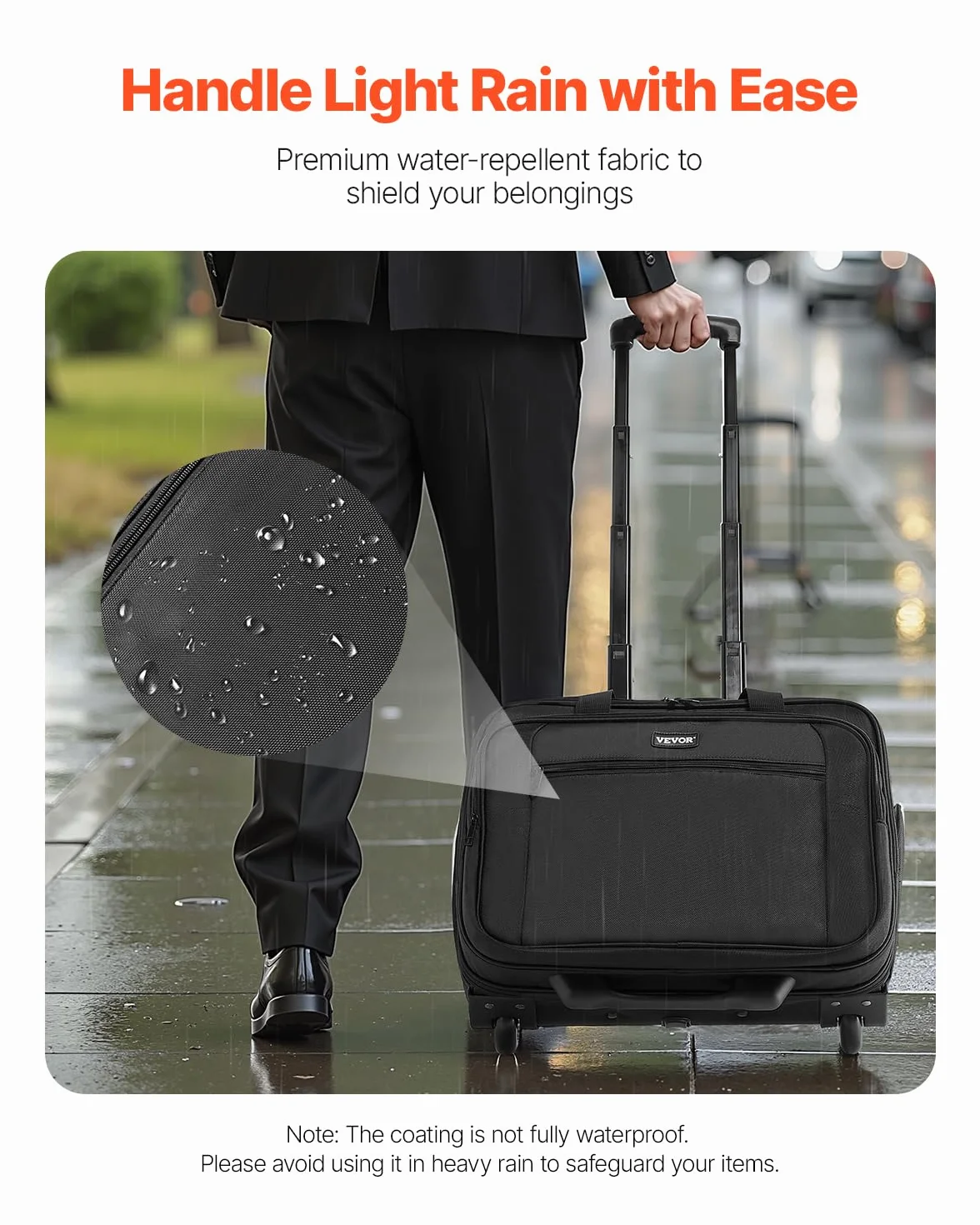 VEVOR Laptop Trolley, passend für Laptops bis zu 17,3 Zoll (44 cm), Aktenkoffer, Notebooktasche mit Rollen und Teleskopgriff, Laptoptasche für Arbeit, Reisen, Büro, 450x210x370 mm (Schwarz)