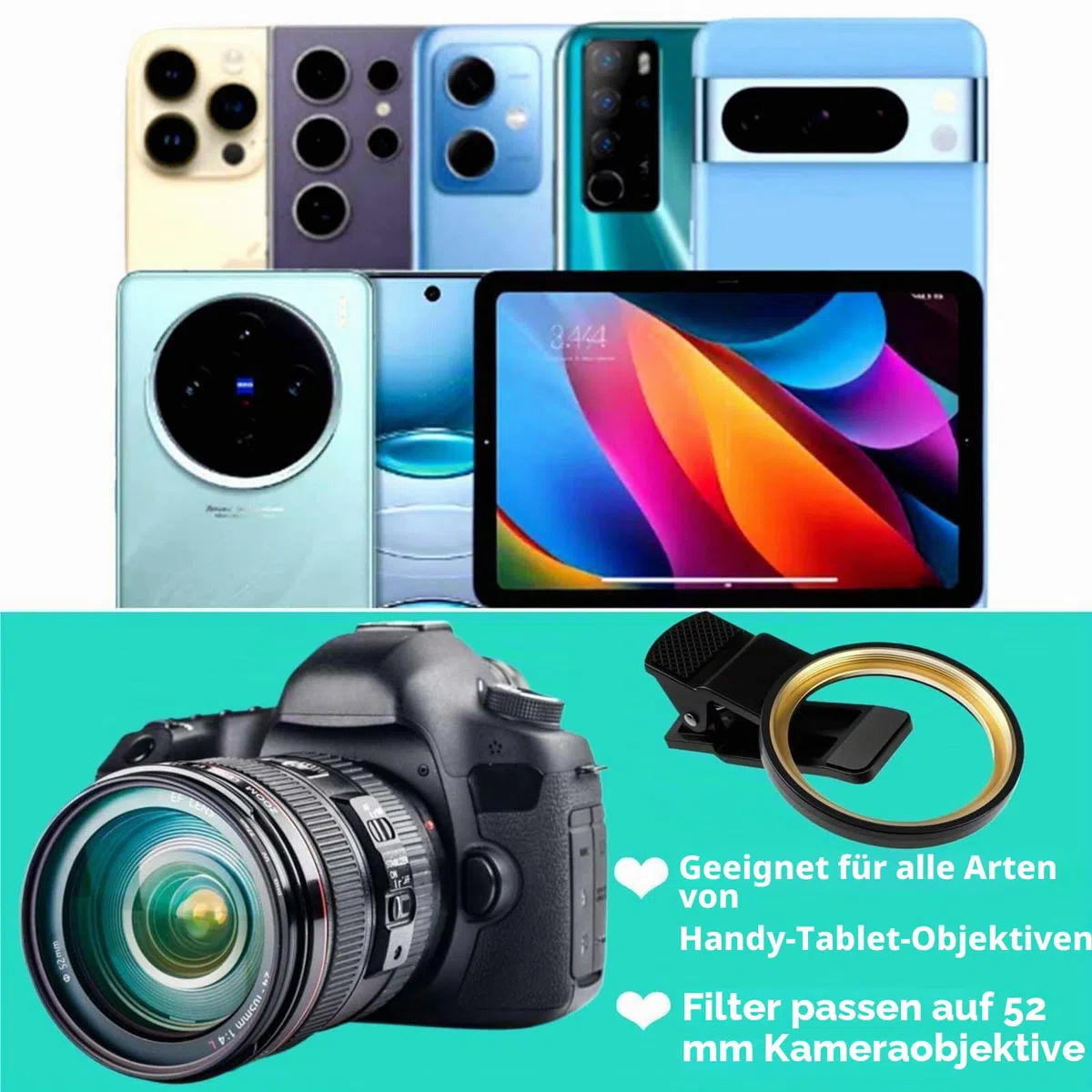 CPL Polarisationsfilter für iPhone, Samsung und andere Smartphones, Clip-On-Adapter, HD-doppelseitig, mehrfach beschichtetes SLR-Objektiv, optisches Glas, Handy-Objektiv-Zubehör