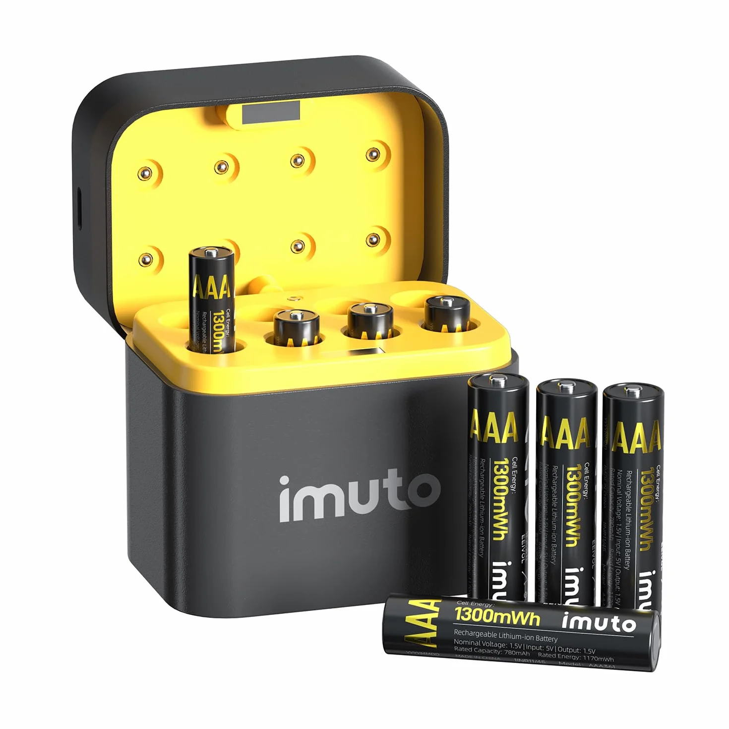 imuto Wiederaufladbare Lithium Akkus AAA 8-Pack mit Ladegerät, 1300mWh Hohe Kapazität 1.5V AAA Batterien, Lang anhaltende wiederaufladbare AAA Li-ion Batterie mit Integrierter Charing Aufbewahrungsbox