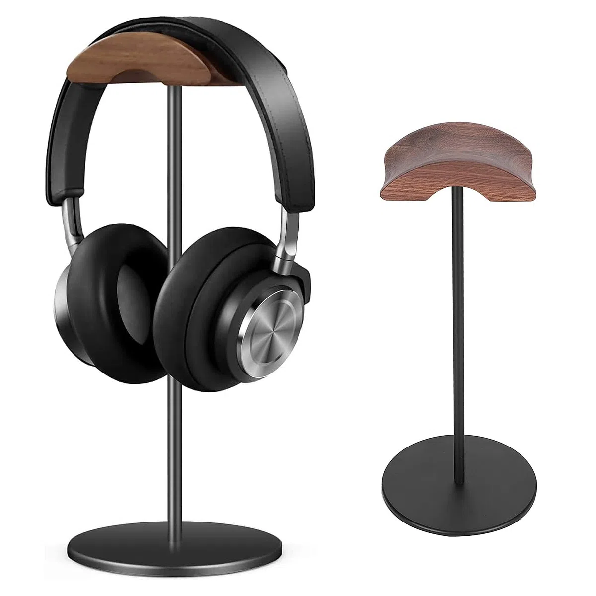 GGF Kopfhörer Ständer Headset Halterung aus Hochwertigem Walnussholz& Aluminium,Headset Ständer mit Anti-Rutsch Schwerer Basis,Kopfhörer Halter Geeignet für Tisch and Vitrine