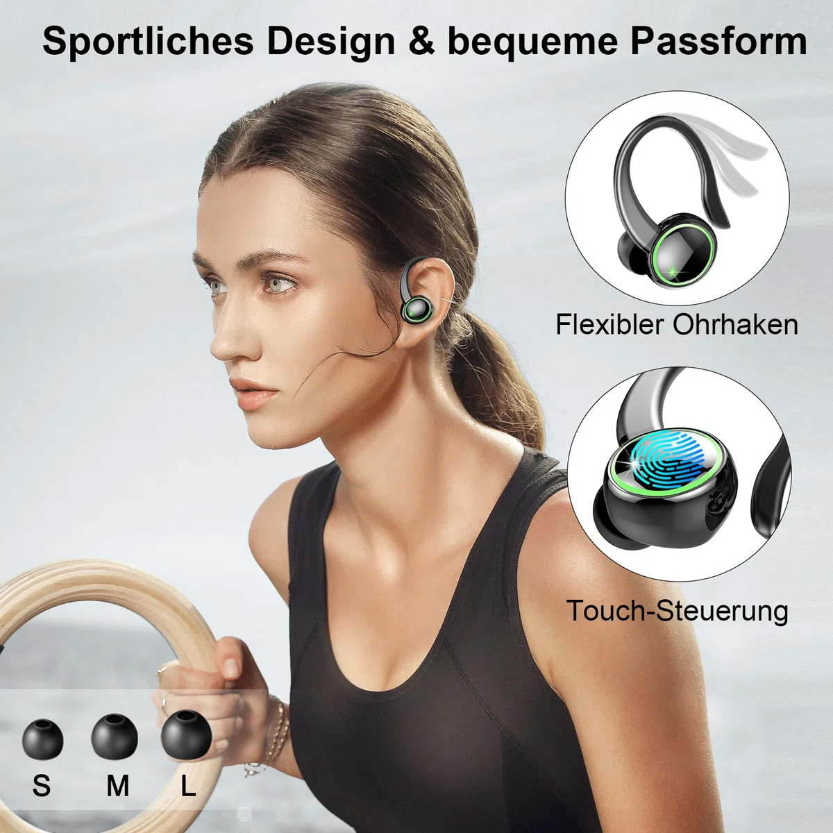 2026 Bluetooth Kopfhörer, Kopfhörer Kabellos Bluetooth 5.4 Sport tiefer Bass, 56 std Spielzeit In Ear Kopfhörer mit 4 ENC Noise Cancelling Mic, IP7 Wasserdicht Ohrhörer LED-Anzeige für Studium/Arbeit