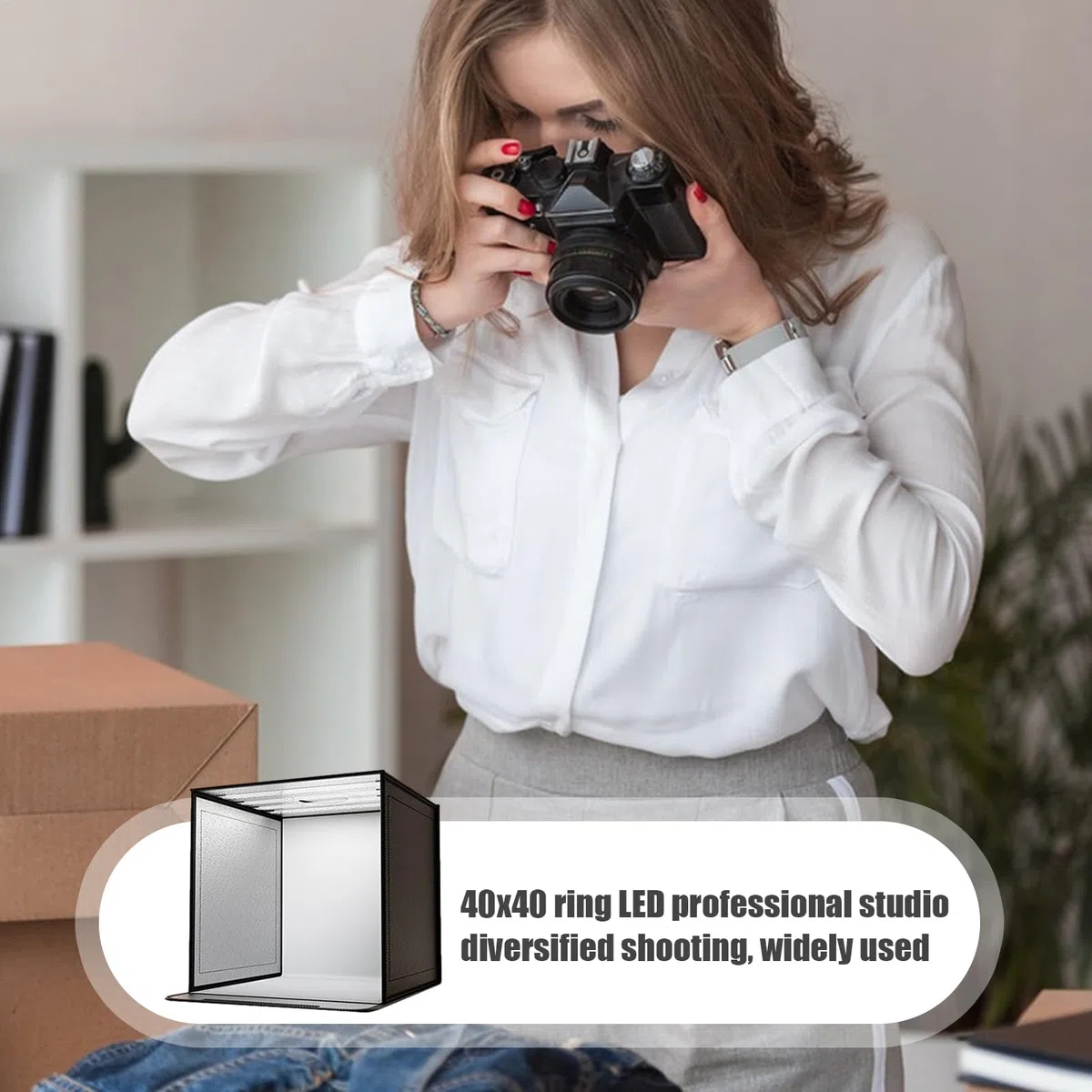 Fotostudio-Box, Fotobox für Fotografie, faltbar, mit dimmbarem LED-Licht, Zubehör für Fotoshootings von 44 x 44 cm, für Schmuck, Accessoires, Make-up, handgefertigte Modelle