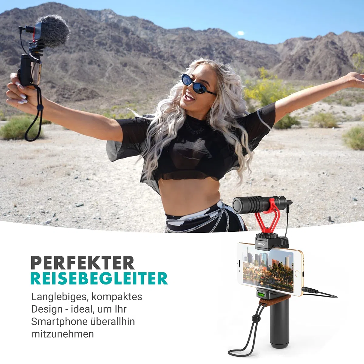 Movo VXR10 Universal Videomikrofon mit Vibrationsdämpfer Stoßdämpfer Schockhalterung, Tragetasche, für iPhone, Android Smartphones, Canon EOS, Nikon DSLR- perfektes Kameramikrofon, Richtrohrmikrofon