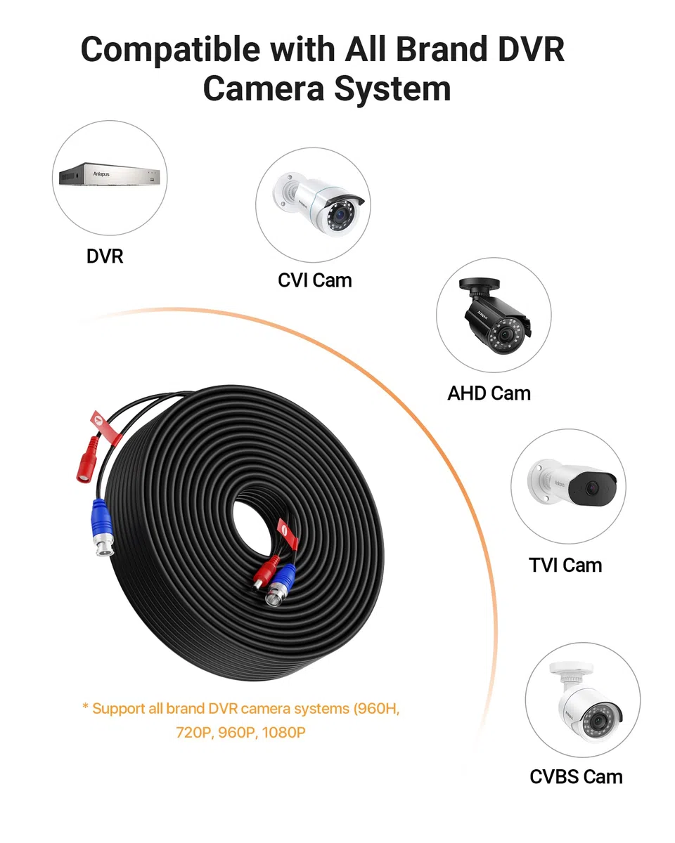 Anlapus 4 Stück 30 Meter AHD/TVI/CVI Vorgefertigt Kabel BNC Video & Power Verlängerungskabel für CCTV System von 960 H bis 1080P Auflösung