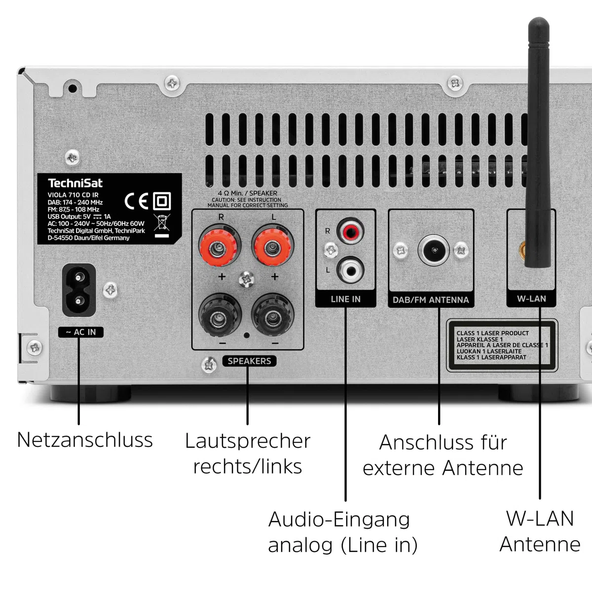 TechniSat VIOLA 710 CD IR - kompakte Hi-Fi-Anlage (Internetradio, DAB+, UKW, CD-Player, Bluetooth, 2x 20 Watt RMS Stereo-Boxen, Kopfhöreranschluss, Wecker, Sleeptimer, Kompaktanlage, Fernbedienung)