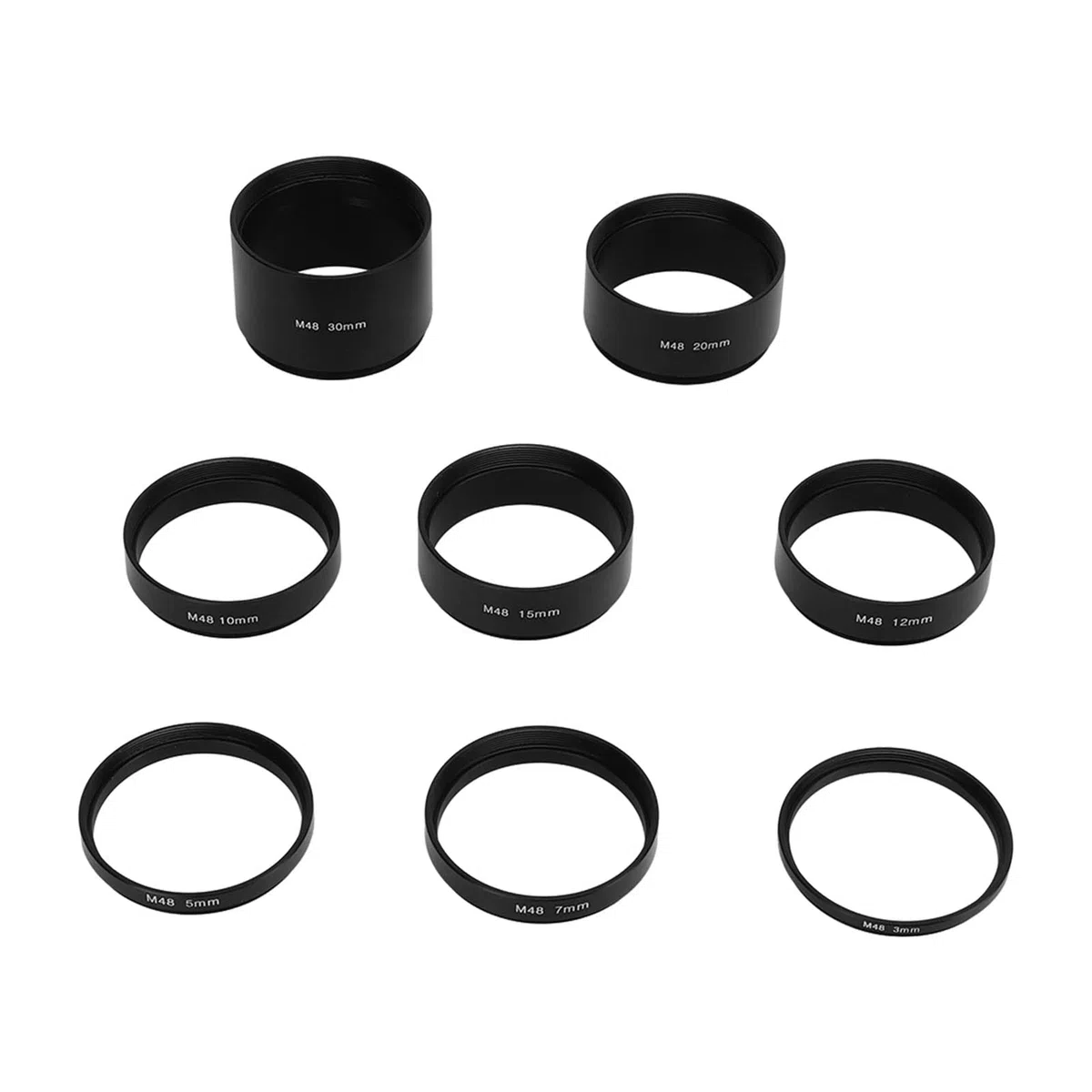 8 PCS M48x0.75 Brennweiten-Verlängerungsrohr-Set, 3 5 7 10 12 15 20 30mm Teleskopverlängerung Zubehör für Astronomische Teleskop Fotografie