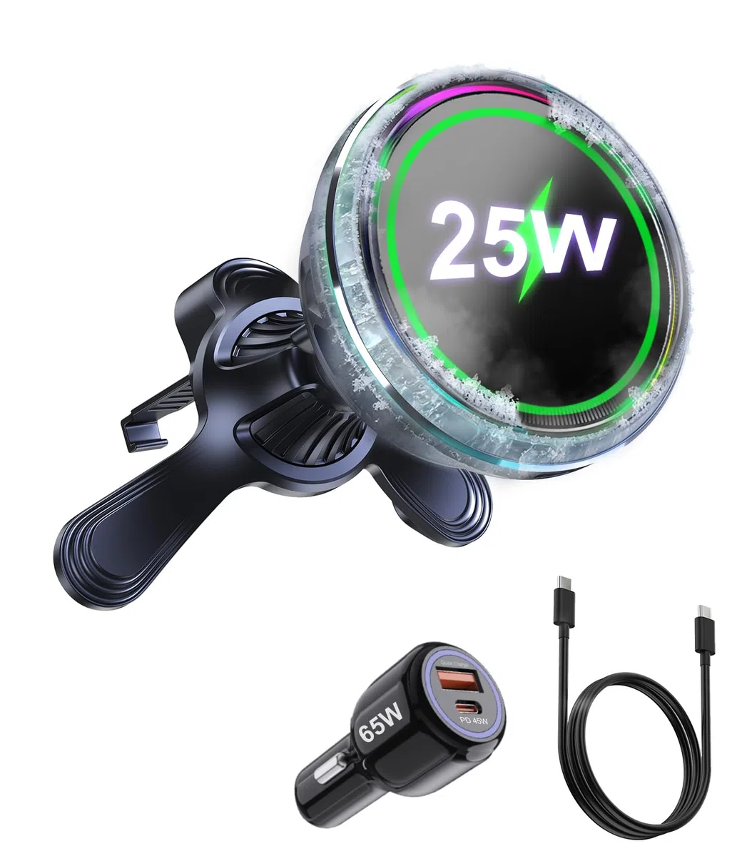 Koolehaoda Qi2.2 25W Autohalterung Ladegerät für MagSafe,mit TEC Aktivkühlung, Schnellladen Kabelloses Magnet Kfz-Ladegerät Lüftungshalterung für iPhone17-12,Galaxy S25/S26,Pixel 10 (mit 65W Adapter)