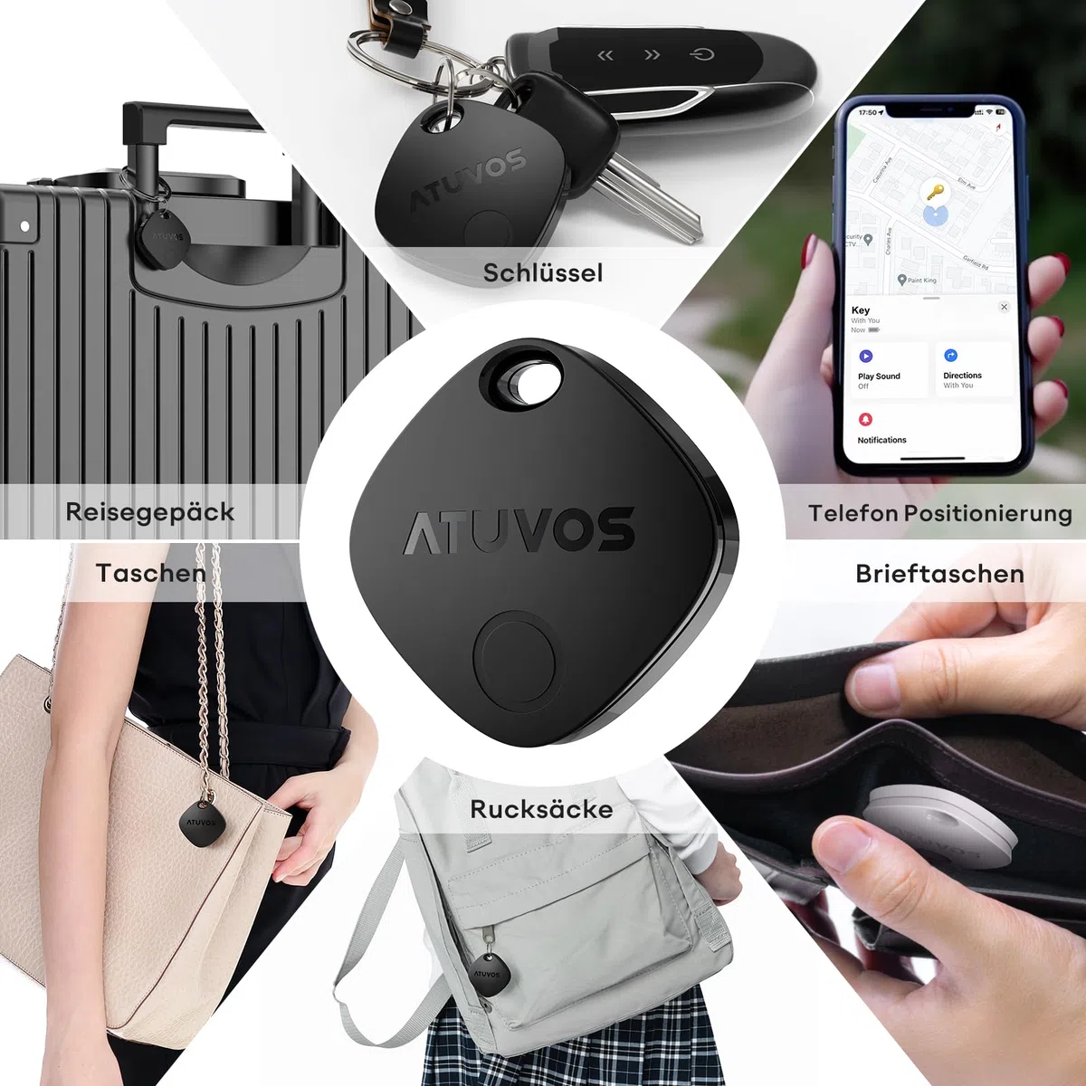 ATUVOS Air Tag Schlüsselfinder 4er Pack, Smart Tracker KeyFinder Kompatibel mit Apple Wo ist? APP (iOS NUR,Android Nicht unterstützt) Bluetooth Key Finder für Gepäck/Koffer/Taschen,Austauschbarer Akku